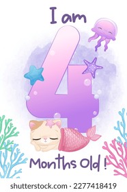 baby milestone cards set with kitty mermaid