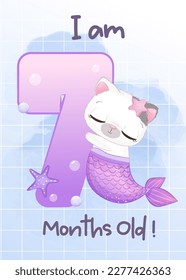 baby milestone cards set with kitty mermaid
