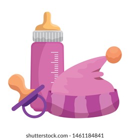 baby milk bottle with hat and pacifier