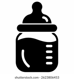Baby milk bottle icon black vector on white background.