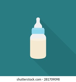 Baby Milk Bottle Icon With Long Shadow - Vector