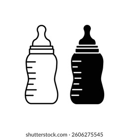 baby milk bottle icon vector design silhouette and line style
