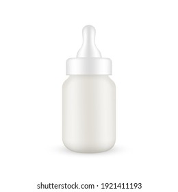 Baby Milk Bottle Mockup Isolated On White Background. Vector Illustration