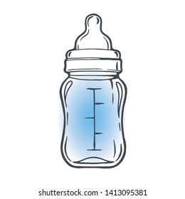 Baby milk bottle. Newborn child feeding plastic container. isolated vector icon.