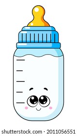 Baby milk bottle. Nutrition in the plastic container for a newborn.