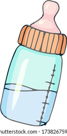 baby milk bottle, soother,  color and line vector illustration isolated for white background