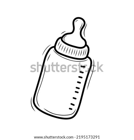 Baby milk bottle vector illustration with hand drawn style on isolated background. Baby milk bottle doodle