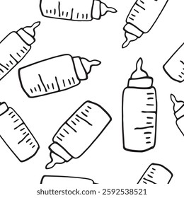 baby milk bottle vector seamless Pattern Graphics doodle Hand drawn Illustration base for textile Tableware Design and printing