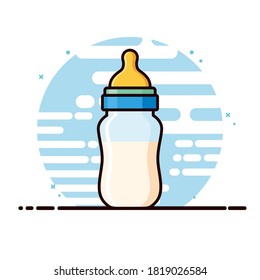 Baby Milk Bottles, Baby Pacifiers. Breastfeeding Mothers Aid illustration. flat icon concept isolated. flat cartoon style vector