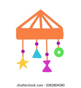 Baby mobile im Boho Stil. Vektorgrafik für Druck, Hintergründe, Umschläge, Verpackungen, Grußkarten, Poster, Aufkleber, Textilien, saisonale Gestaltung. Einzeln auf weißem Hintergrund.