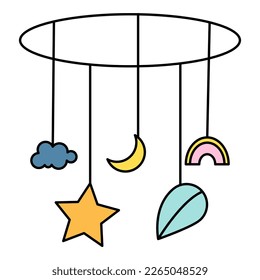 Baby mobile cute baby shower objects cartoon doodle kids clipart for baby shower invitation card nursery room decor poster