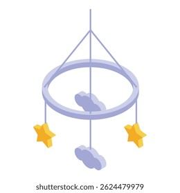 Baby mobile hanging with stars and clouds stimulating the cognitive development of a newborn child