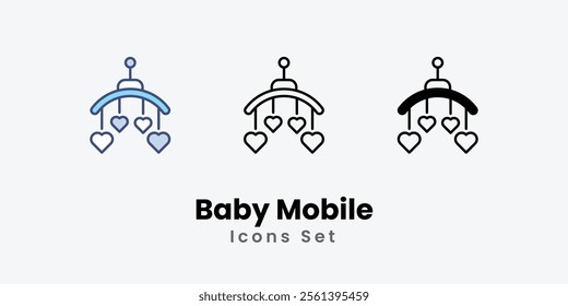 Baby Mobile Icons thin line and glyph vector icon stock illustration