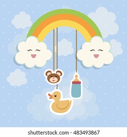 Baby mobiles cartoon icon. Baby shower invitation card. Colorful design. Vector illustration
