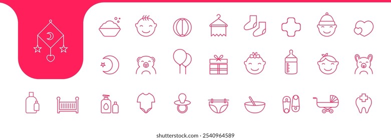 baby modern  line icons set design vector