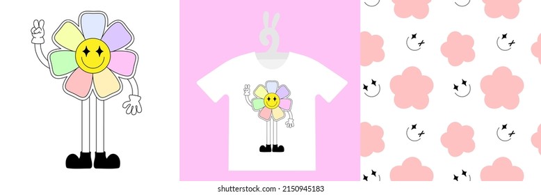Bebé Impresiones modernas y patrón sin fisuras en camisetas, sudaderas, ropa, textiles o diseño de paquetes. Dibujar carácter divertido en estilo retro. Ilustración vectorial aislada