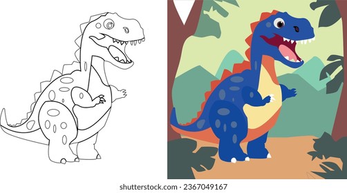 Baby mom and baby dino Animal Coloring Pages or book for Kids Graphic, black and withe