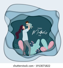 baby and mom are playing with love , happy international mother's day concept, can be used for card, poster, website, brochure background. vector illustration