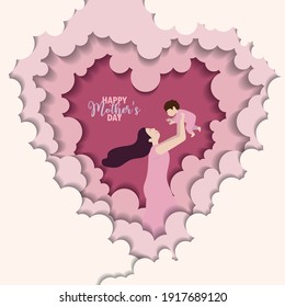 baby and mom are playing with love , happy international mother's day concept, can be used for card, poster, website, brochure background. vector illustration
