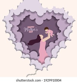 baby and mom are playing with love , happy international mother's day concept, can be used for card, poster, website, brochure background. vector illustration