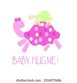 baby and mom turtle. kid shirt design