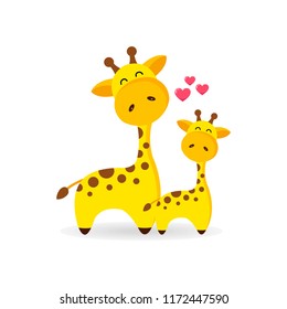 Baby and Mommy giraffe. Vector illustration.