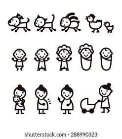 Baby, mommy, woman, dog, cat and pet icon