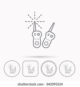 Baby monitor icon. Nanny for newborn sign. Radio set symbol. Linear circle, square and star buttons with icons.