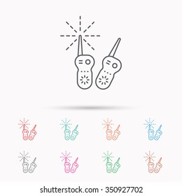 Baby monitor icon. Nanny for newborn sign. Radio set symbol. Linear icons on white background.