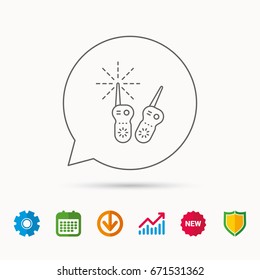 Baby monitor icon. Nanny for newborn sign. Radio set symbol. Calendar, Graph chart and Cogwheel signs. Download and Shield web icons. Vector