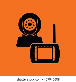 Baby Monitor Icon. Orange Background With Black. Vector Illustration.