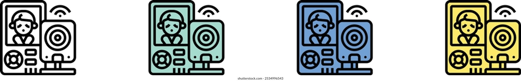 baby monitor icon. Outline, Green, Blue and Yellow Style Design Isolated On White Background