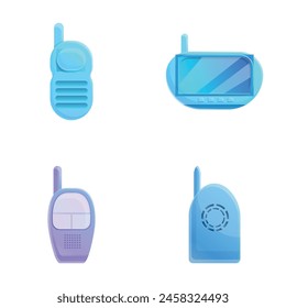 Baby monitor icons set cartoon vector. Various radio baby monitor. Video care