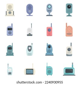 Baby monitor icons set flat vector. Button communication. Mobile equipment isolated