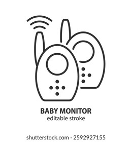 Baby monitor line icon. Child monitoring device outline symbol. Vector illustration. Editable stroke.
