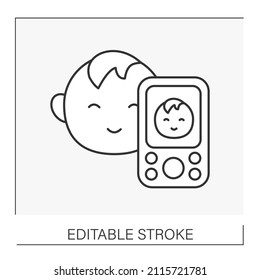  Baby monitor line icon. Screening dreams and observation on newborn behavior during dream. Childhood concept. Isolated vector illustration. Editable stroke