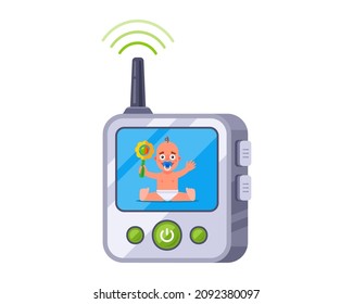 Baby Monitor For Tracking A Small Child. Flat Vector Illustration