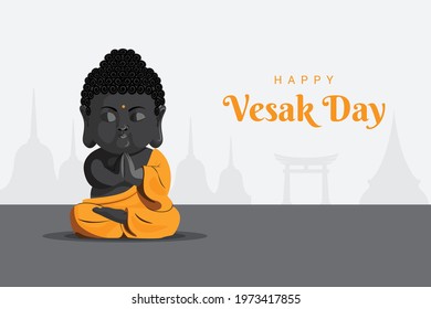 Baby monk meditation pose, happy vesak day
