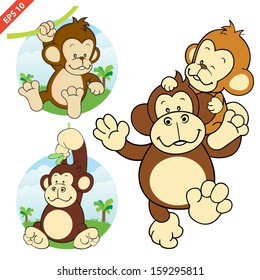 Baby monkey and big brother gorilla playing