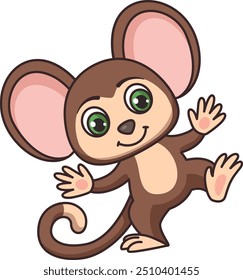 Baby monkey cartoon character. Wild jungle ape