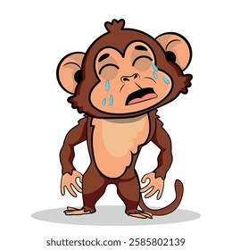 baby monkey crying and sad, vector illustration.