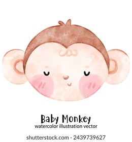 Baby Monkey, cute monkey, watercolor monkey, illustration, vector