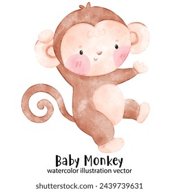 Baby Monkey, cute monkey, watercolor monkey, illustration, vector