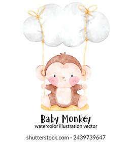 Baby Monkey, cute monkey, watercolor monkey, illustration, vector