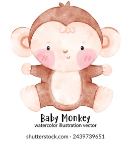Baby Monkey, cute monkey, watercolor monkey, illustration, vector