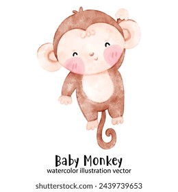 Baby Monkey, cute monkey, watercolor monkey, illustration, vector