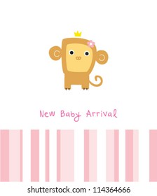 baby monkey girl arrival greeting card