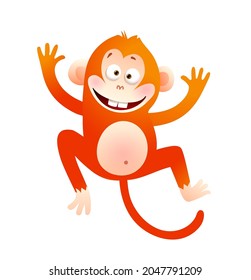 Baby Monkey happy cartoon character illustration. Animal for kids cute primate vector drawing.