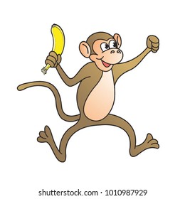 baby monkey holding banana vector cartoon