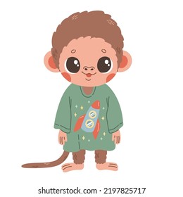 Baby monkey in t shirt with rocket kids vector